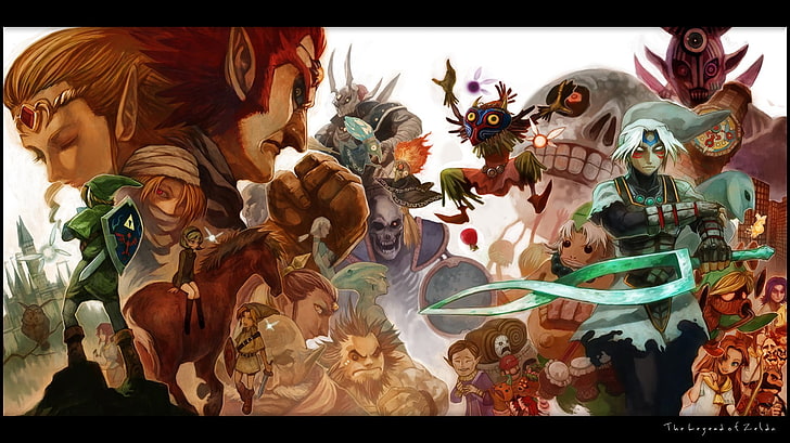 The Legend of Zelda, Link, Ganondorf, Princess Zelda, skull kid, Saria, Malon, Sheik, Princess Ruto, HD wallpaper