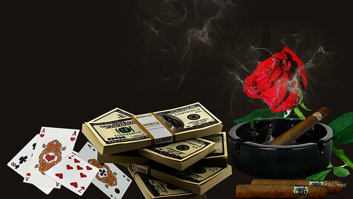 Gentlemans World, gentleman, smoke, flower, manly, masculine, poker, playing cards, night out, cigar, dough, smok, HD wallpaper