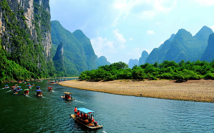 طبيعة المناظر الطبيعية نهر لي نهر الصين، خلفية HD