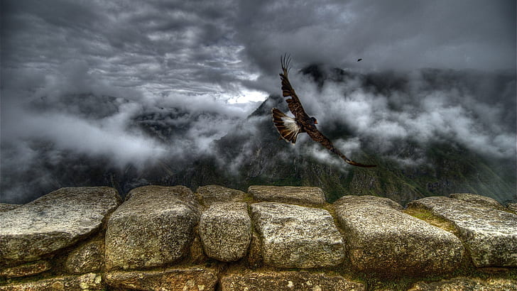 clouds landscapes birds wall stones 1920x1080  Animals Birds HD Art , Clouds, Landscapes, HD wallpaper