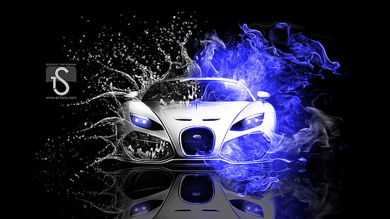 серебро Bugatti Veyron SS, Bugatti Veyron, произведение искусства, цифровое искусство, автомобиль, транспортное средство, HD обои HD wallpaper