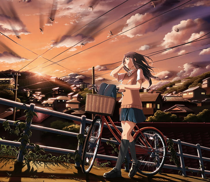 gadis anime, seragam sekolah, karakter asli, Wallpaper HD
