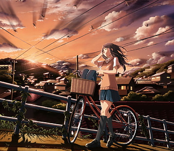 аниме девушки, школьная форма, оригинальные персонажи, HD обои HD wallpaper