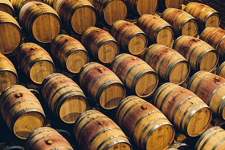brown wooden barrel lot, barrels, drinks, storage, HD wallpaper HD wallpaper