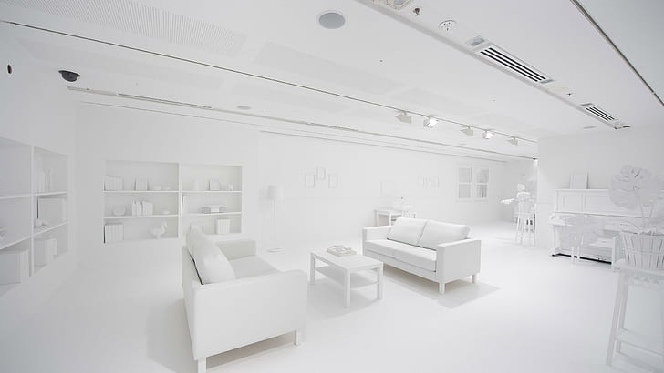 All white room, white living room interior, photography, 3840x2160, room, chair, table, couch, interior design, HD wallpaper