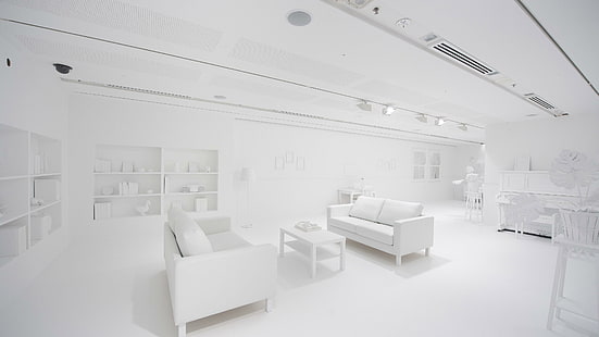 Todo o quarto branco, interior branco da sala de estar, fotografia, 3840x2160, quarto, cadeira, mesa, sofá, design de interiores, HD papel de parede HD wallpaper