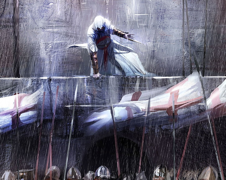 Assassin's Creed Unity painting, Assassin's Creed, video games, rain, HD wallpaper