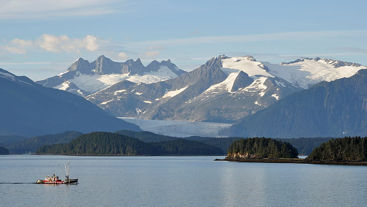 ледники, аляска, горы, пейзаж, HD обои