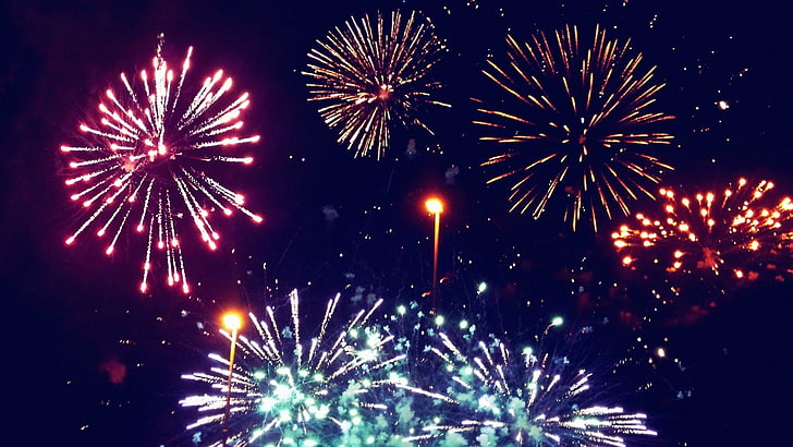 fireworks display, fireworks, night, HD wallpaper