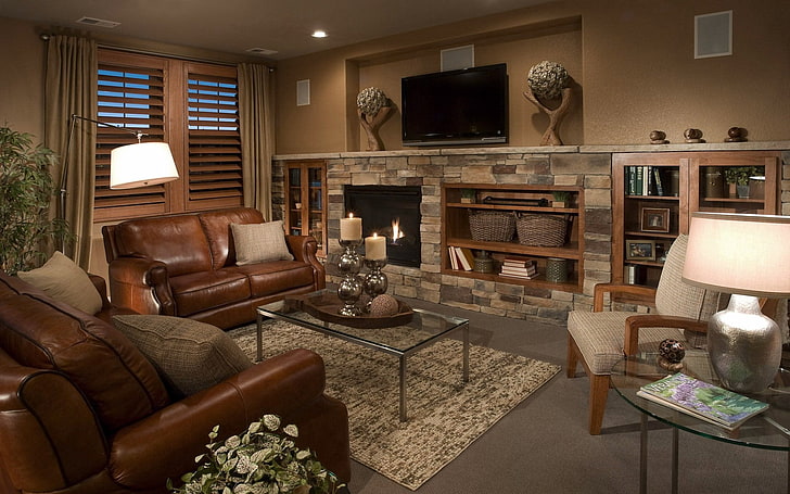 conjunto de móveis de sala de estar marrom de 5 peças, sala de estar, móveis, design, moderno, HD papel de parede