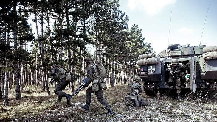 wojsko, żołnierz, Austriackie Siły Zbrojne, bojowy wóz piechoty, ASCOD, Rheinmetall MG3, Tapety HD