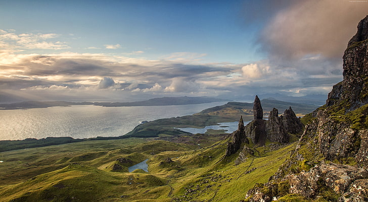 планини, природа, остров Скай, 4K, небе, Европа, Шотландия, HD тапет