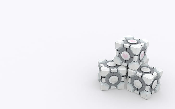 Portal Companion Cube White HD, video game, putih, portal, cube, pendamping, Wallpaper HD