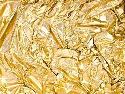 textil de color dorado, metal, luces, patrón, figura, brillo, textura, papel de aluminio, oro, tracería, resplandor, Fondo de pantalla HD HD wallpaper