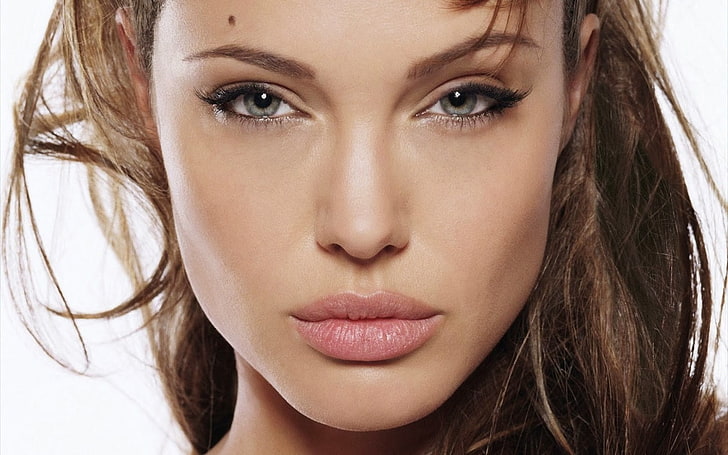 Angelina Jolie, kvinnor, skådespelerska, närbild, brunett, ansikte, grå ögon, HD tapet