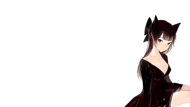 personagem de anime mulher, meninas anime, fundo simples, branco, arco, vestido preto, personagens originais, gato, garota gato, lpip, HD papel de parede