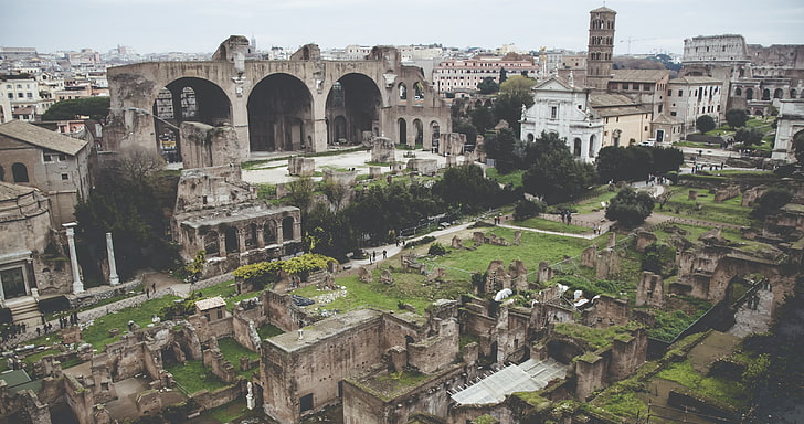 brown ruins, ancient city, colosseum, rome, ruins, HD wallpaper