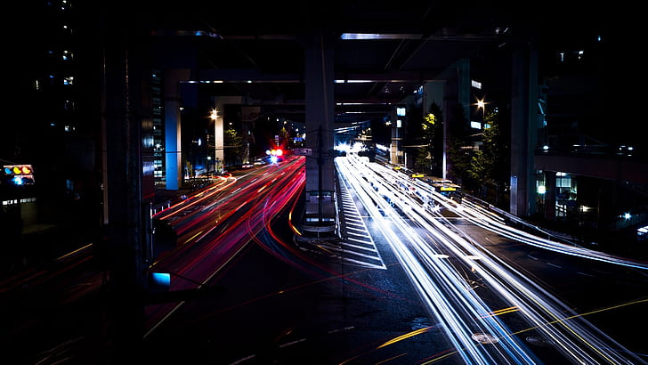 النقل ، السيارة ، الأضواء ، الليل ، اليابان، خلفية HD