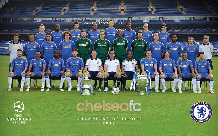 Chelseafc Champions of Europe players, lawn, football, the ball, club, team, coach, stadium, players, Chelsea, Stanford Bridge, the FA Cup, the composition of 2012/2013, the Champions League Cup, HD wallpaper