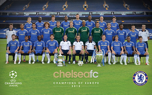 Chelseafc Champions of Europe players, lawn, football, the ball, club, team, coach, stadium, players, Chelsea, Stanford Bridge, the FA Cup, the composition of 2012/2013, the Champions League Cup, HD wallpaper HD wallpaper