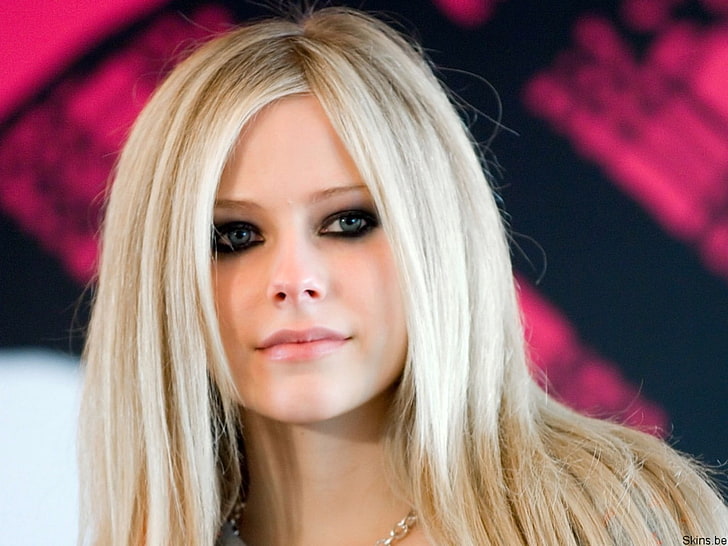 Avril Lavigne, blonde, singer, women, smoky eyes, blue eyes, HD wallpaper