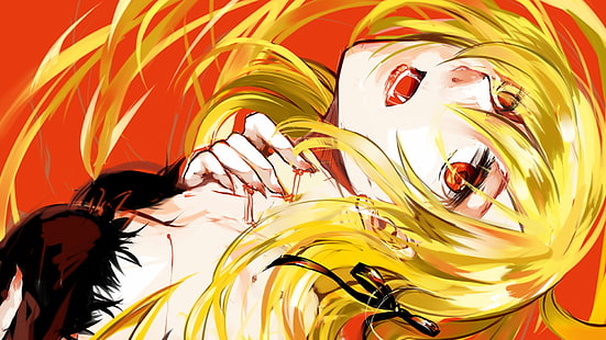 Anime Mädchen, Anime, Kunstwerk, Monogatari-Serie, Oshino Shinobu, Blondine, Spaltung, HD-Hintergrundbild HD wallpaper