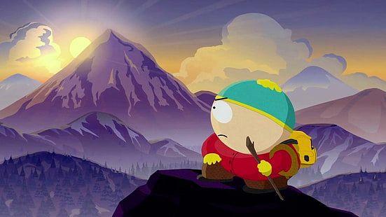 South Park Cartman Mountains Sunlight Hiking HD, cartoon/comic, mountains, sunlight, park, south, hiking, cartman, HD wallpaper HD wallpaper