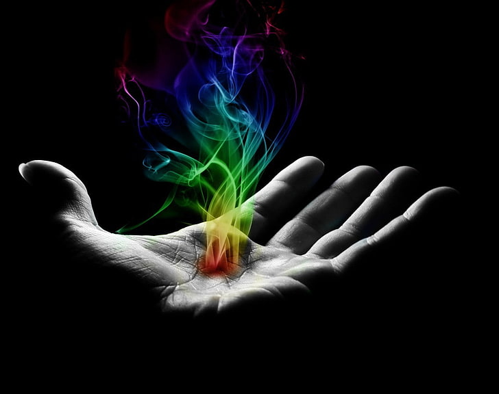 фото манипуляции, разноцветные, выборочная раскраска, дым, руки, HD обои