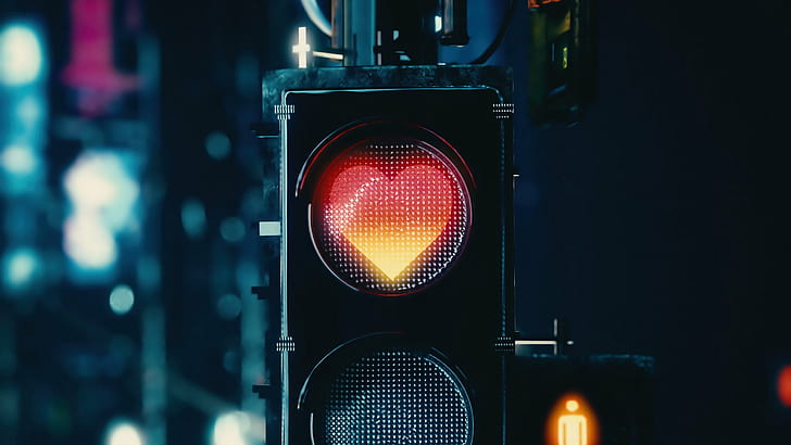 lights, urban, traffic lights, heart, love, dark, sign, HD wallpaper