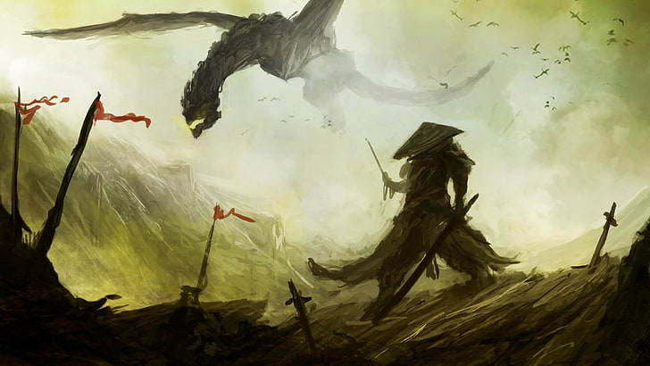 illustrazione del personaggio del film, fantasy art, drago, Sfondo HD
