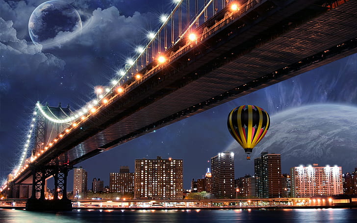 Unter der Brücke Brücke mit Lichtillustration unter Brücke, HD-Hintergrundbild