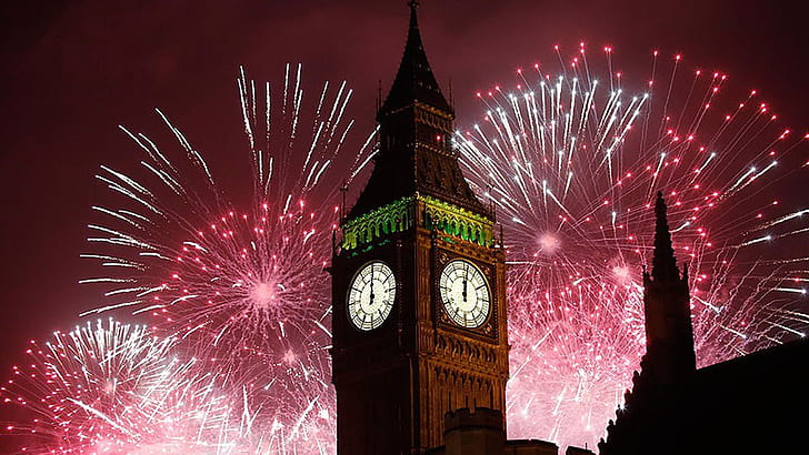 New Years Eve Fireworks In London Big Ben Clock In London Desktop Hd Wallpaper For Mobile Phones Tablet And Pc 1920×1080, HD wallpaper