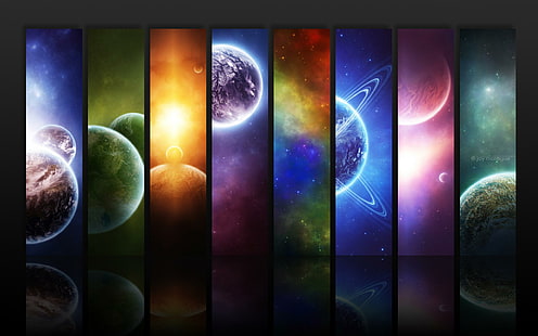 Infinity World, foto a 8 pannelli dei pianeti del sistema solare, mondo, infinito, creativo e grafica, Sfondo HD HD wallpaper