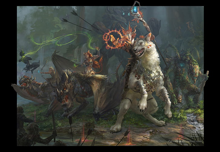 fantasy, art, Elena Goryachkina, Guardians of the Sacred Forest barrier, HD wallpaper