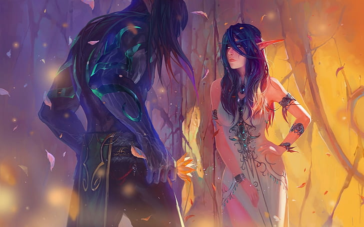 Tyrande, Night Elves, Illidan Stormrage, ของที่ระลึกของ Tyrande, เอลฟ์, World of Warcraft, Warcraft, มีสีสัน, วอลล์เปเปอร์ HD