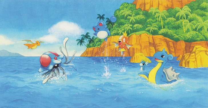 Pokémon, Dragonite (Pokémon), Dratini (Pokémon), Lapras (Pokémon), Magikarp (Pokémon), Marill (Pokémon), Tentacruel (Pokémon), Wasser-Pokémon, HD-Hintergrundbild