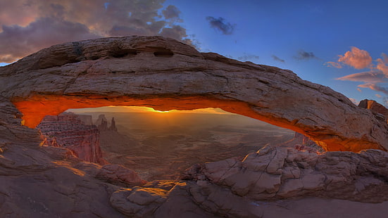 natural arch, mesa arch, canyonlands national park, utah, arch, united states, rocks, sunset, rocky, sky, usa, national park, moab, HD wallpaper HD wallpaper