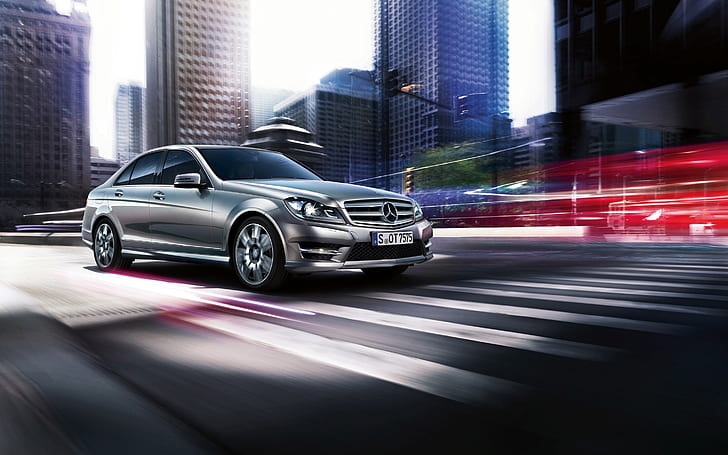 Mercedes-Benz C класса 2013 года, серебристый Mercedes-Benz C350, Mercedes-Benz C класса 2013 года, Mercedes-Benz C класса, HD обои