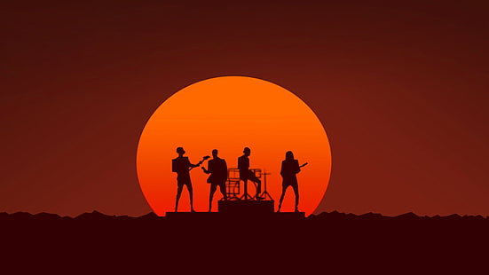 силует на илюстрация на група, Daft Punk, музика, ретро стил, минимализъм, HD тапет HD wallpaper