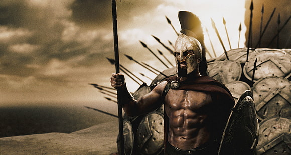 300 King Leonidas, king, shields, Sparta, spears, 300, Leonid, Spartans, HD wallpaper HD wallpaper
