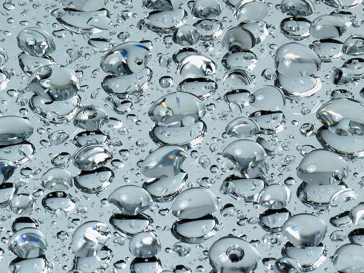water droplets, surface, drops, background, glass, HD wallpaper
