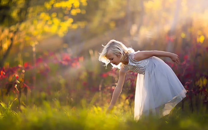 귀여운 소녀, 하얀 드레스, 숲, 자연, 귀여운, 작은, 소녀, 화이트, 드레스, 숲, 자연, HD 배경 화면