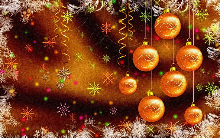 colores brillantes, copos de nieve, representación, fondo, figura, año nuevo, navidad, serpentina, imagen, lienzo, adornos navideños, vacaciones de invierno, escarcha, bolas doradas, Fondo de pantalla HD