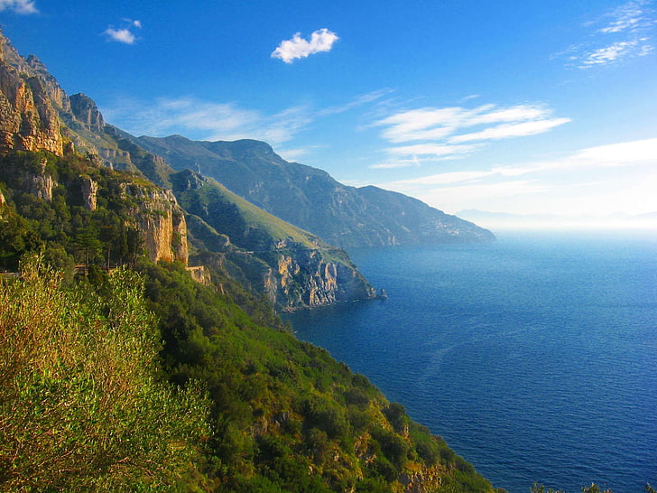 amalfi, playa, nubes, costa, costa amalfitana, italia, italia, litoral, mar, naturaleza, nuvens, océano, praia, mar, cielo, Fondo de pantalla HD