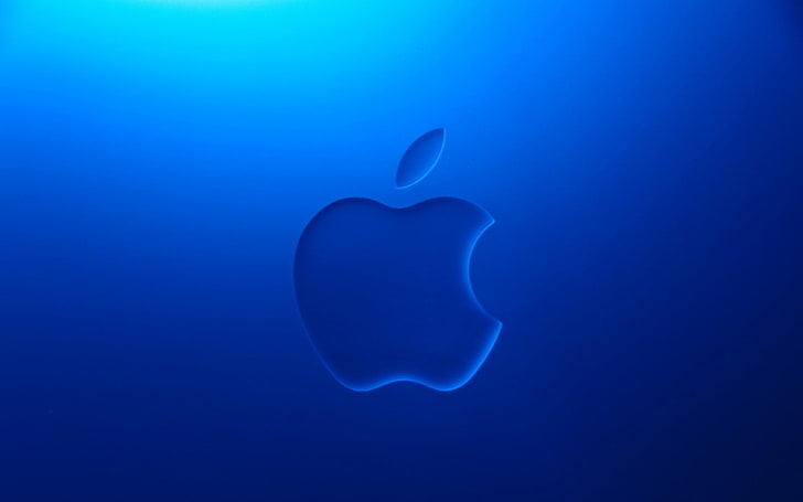 Логотип Apple, Apple Inc., синий фон, HD обои