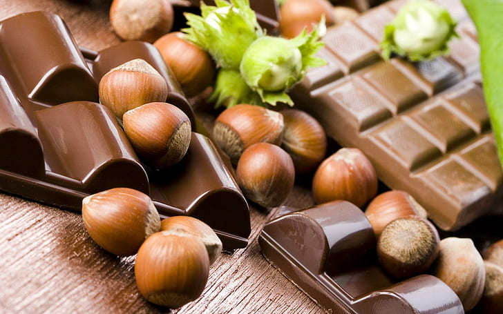 Chocolate Hazelnuts, fotografi, hazelnut, manis, gelap, cokelat, 3d, dan abstrak, Wallpaper HD