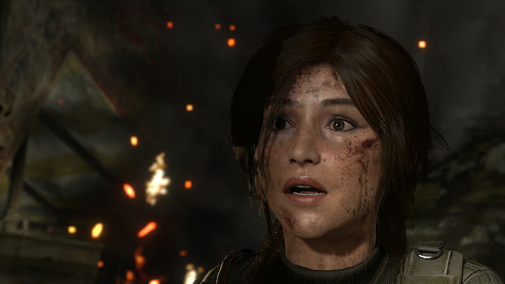 Rise of the Tomb Raider, Lara Croft, brunette, brown eyes, looking into the distance, surprised, HD wallpaper