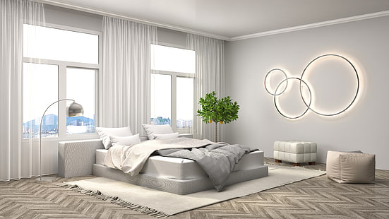 design, säng, interiör, sovrum, modernt, HD tapet HD wallpaper