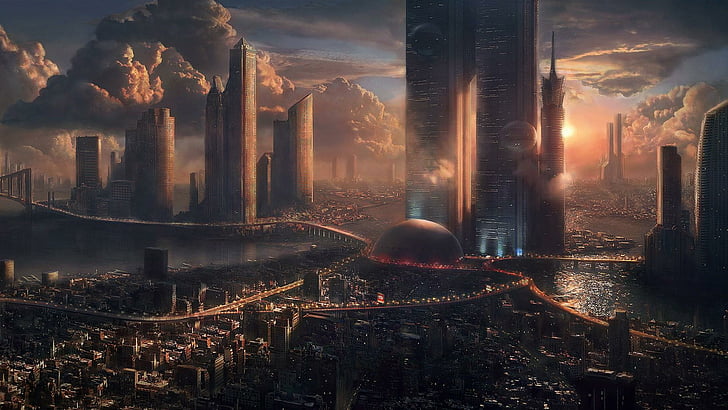 fantasi, kota, dunia, masa depan, Wallpaper HD