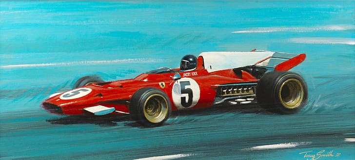 formula cars, Jacky Ickx, oil painting, 1972 Ferrari 312B2, artwork, Tony Smith, HD wallpaper
